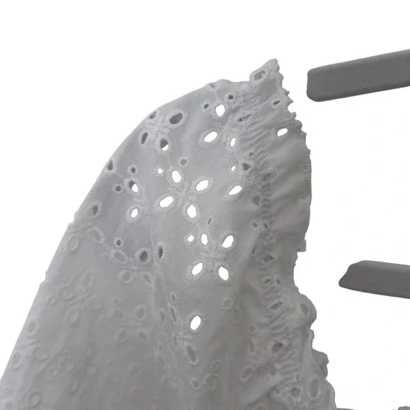 Love Tree White Eyelet Crop Top Smocked Square Neck Long Sleeve Coquette Large - Picture 3 of 13